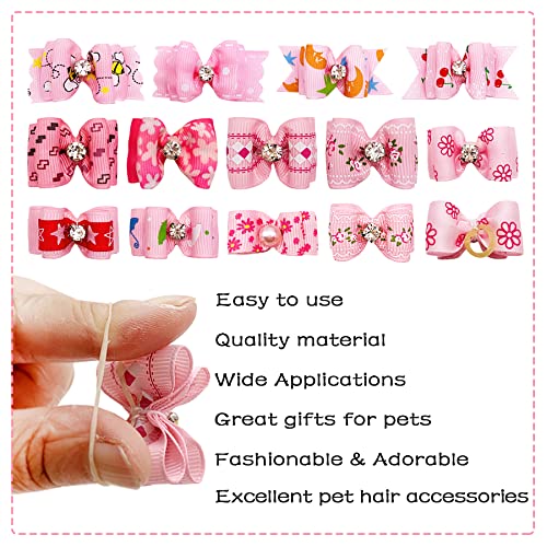 Pet Show Mixed Styles Pet Cat Puppy Topknot Small Dog Hair Bows With Rubber Bands Grooming Accessories Pink Pack Of 20 #TOP4