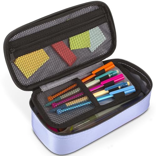 Image of Five Star Pencil Pouch, Pen Case, High-Capacity Zipper Pouch, Storage Organizer for School Supplies Earbuds Chargers Cables Makeup, Lilac /Berry (500211F-ECM)