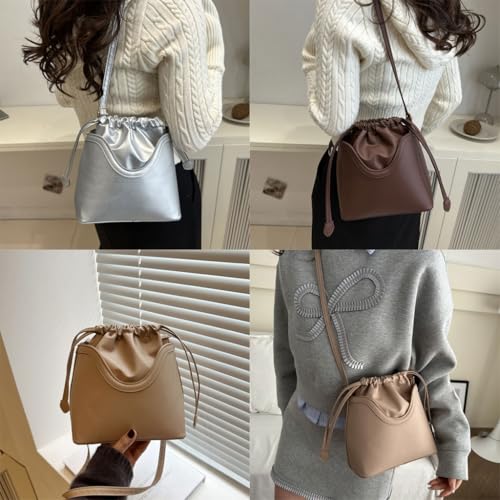 Women Shoulder Drawstring Bucket Large Capacity Armpit Shopping Commuting PU Leather Crossbody2