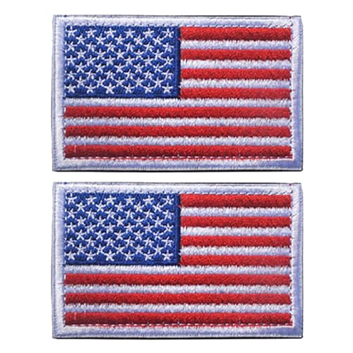 EmWoot 2PCS American Flag Patch Embroidered Morale Patch Military Tactical Patches Hook and Loop(USA White Border)