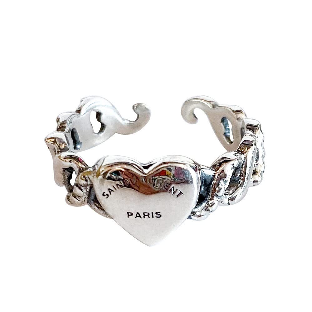 Ring Aus 925Er Sterlingsilber, S925 Sterling Silber Liebesherz Ring Verstellbare Ringe Retro Offener Ring Silber Daumenring Ewigkeitsring Hochzeitscharme Schmuck Geschenke Für Männer Mädchen Damen