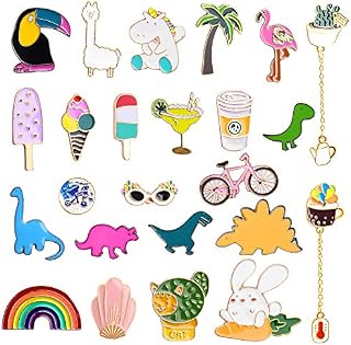 Defrsk Enamel Pins Set, 24Pcs Cute Brooch Pins Cartoon Animal Badges Button Pins Jewelry Set for Clothes Hat Backpacks Gift for Girls Women
