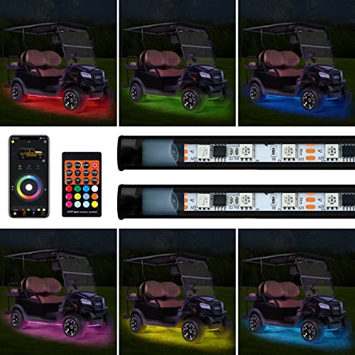 Golf Cart Underglow Led Light Strip Kit, 4Pcs Expandable, Million Color Led Accent Neon Lighting Kit For Ezgo Yamaha Club Car - Fits Electric & Gas Golf Carts - Water Resistant Flexible Tubes #TOP4