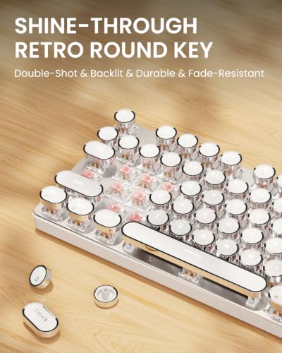 Image of EWEADN Typewriter Style Mechanical Gaming Keyboard, Wired Mechanical Keyboards,104 Keys Backlit LED Keyboards, Media Control Knob, Wired Computer Keyboard Pink Switch for Windows /Mac /PC-White