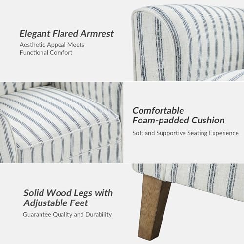 Sillón tapizado a rayas azul con patas de madera miniatura 6