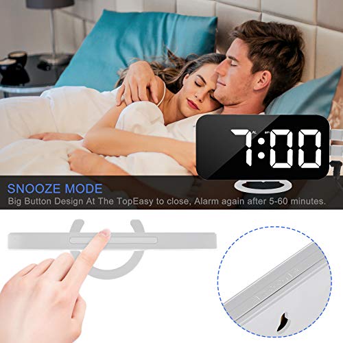 Digital Alarm Clock,7" Led Mirror Electronic Clocks,With 2 Usb Charging Ports,Snooze Mode,Auto Adjust Brightness,Modern Desk Wall Clocks For Bedrooms Living Room Office - White #TOP4
