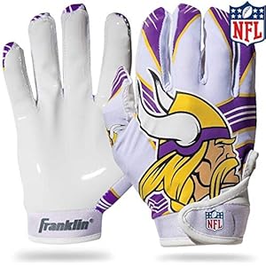 Franklin Sports Minnesota Vikings Youth NFL Football Receiver Gloves -For Kids – NFL Team Logos and Silicone Palm – Youth M/L Pair