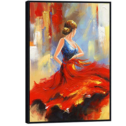 Wieco Art Black Framed Flying Skirt Modern Artwork Abstract Dancing People Oil Paintings on Canvas Wall Art Ready to Hang for Living Room Bedroom Home Decorations Wall Decor