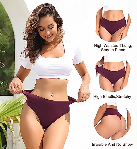 Image of Wealurre Womens Underwear High Waisted Seamless Thongs for Women Breathable No Show Panties for Ladies 6 Pack