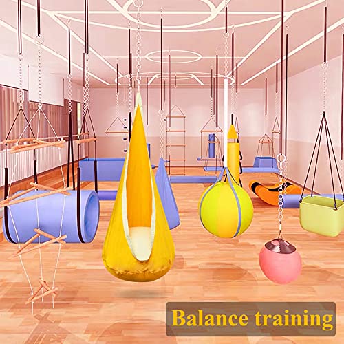 C-Chain Swing Pod Chair For Kids, Cotton Hammock Chair With Durable Air Cushion, Child Swing Seat Nest With Adjustable Rope, All Accessories Included (Yellow) #TOP1