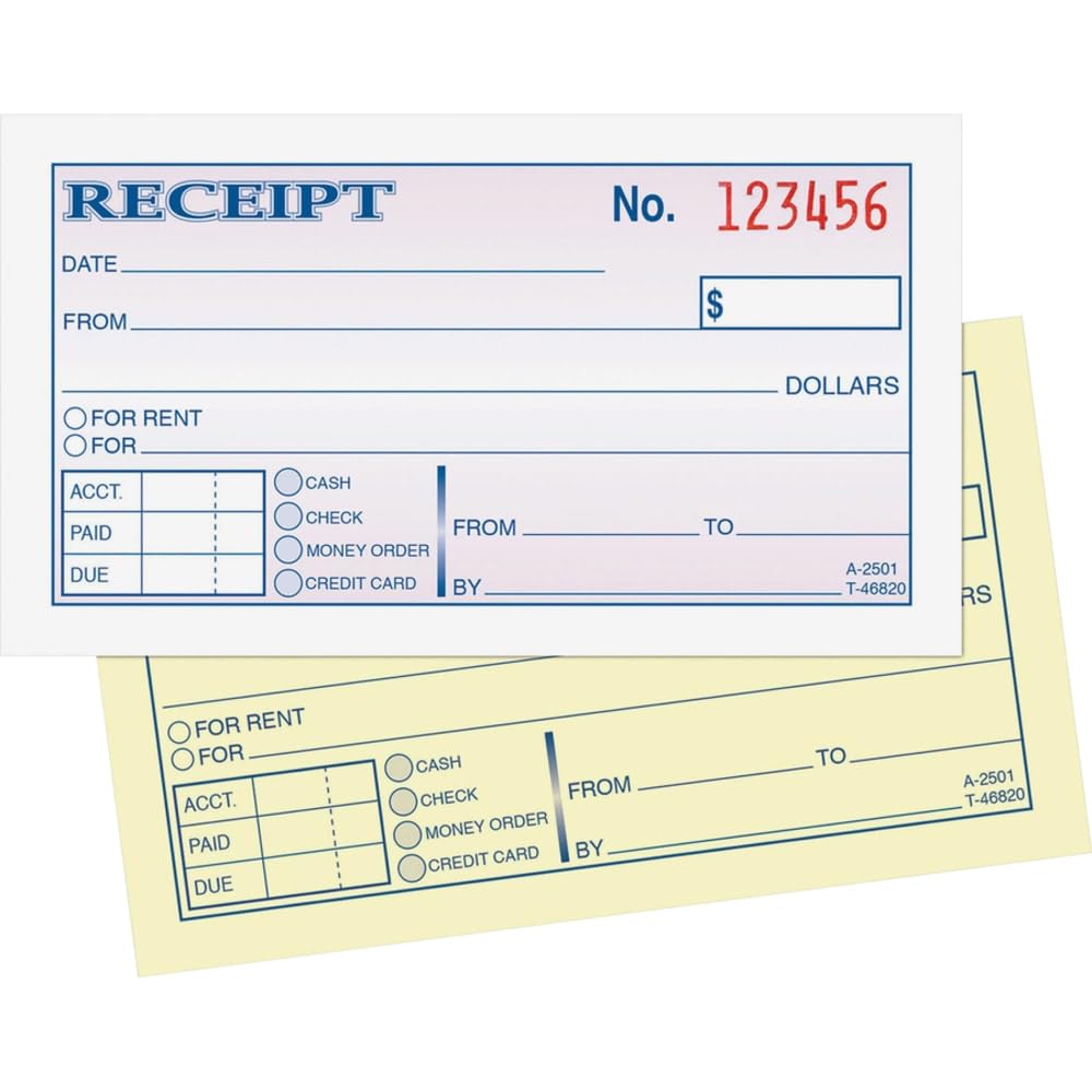 L'Argent livre de reçus, bande BND, EN deux parties, 2–3/10,2 cm X5–3/20,3 cm, 50/BK, nous Avons/CA 1-Pack blanc