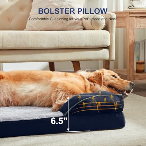 Image of FURTIME Orthopedic Dog Bed for Extra Large Dogs - XL Washable Dog Sofa Beds Large, Supportive Foam Pet Couch Bed with Removable Washable Cover, Waterproof Lining and Nonskid Bottom, Navy Blue
