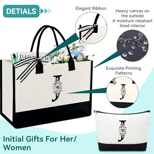 Mother's Day Gifts for Women Her - Initial Canvas Tote Bag & Makeup Bag, Personalized Birthday Gifts for Mom2