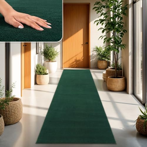 TT Home Tapis Poil Ras Tapis De Salon Monochrome Design Moderne Lavable, Couleur: Vert Foncé Pétrole, Dimension:80x300 cm