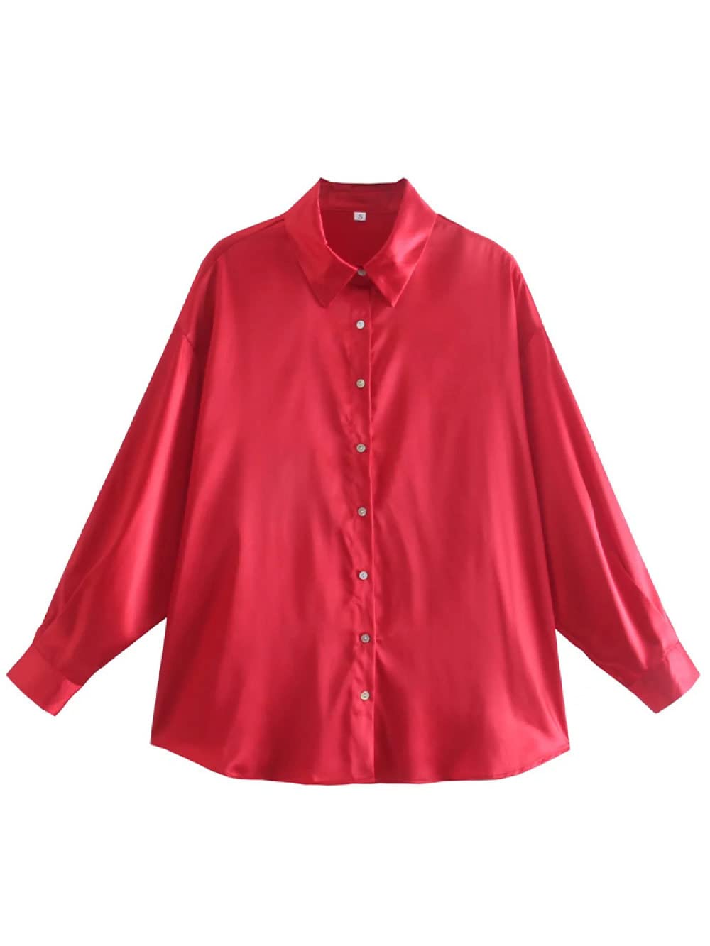 Damenhemden,Damen Satin Bluse Hemd Rot Schulter Langarm Vintage Mode Seidenhemden Business Hemd Mit Knopf Sexy Party Tops Casual Arbeit Büro Bluse Für Mädchen Damen