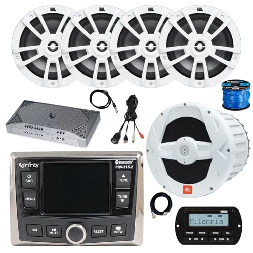 Infinity PRV-315.2 Marine Gauge Style Bluetooth AM/FM/WB Radio Receiver, Wired Remote, Extension, 4x 8