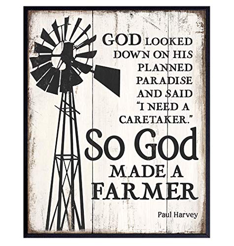 So God Made a Farmer Wall Decor - 8x10 Farm Poster - Farm Wall Art Sign - Farm Pictures - Farm Wall Decor for Living Room, Kitchen - Christian Religious Gifts - Farmhouse Decor - Paul Harvey
