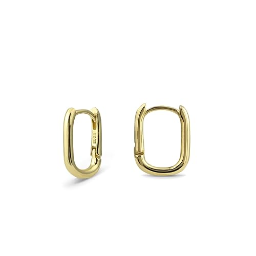 925 Sterling Silver Oval Huggie Hoop Earrings for Women, Small Gold Hoop Earrings for Sensitive Ears, Square Hoop Earrings for Gifts