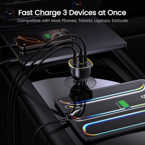 Image of AOHI 165W Laptop Car Charger Adapter 140W PD 3.1 / 100W PD 3.0 USB C Super Fast Charging PPS 45W 3-Ports QC5.0 Car Lighter Charger for MacBook Pro, iPhone 16 /15, Galaxy S24 Ultra, iPad, Black