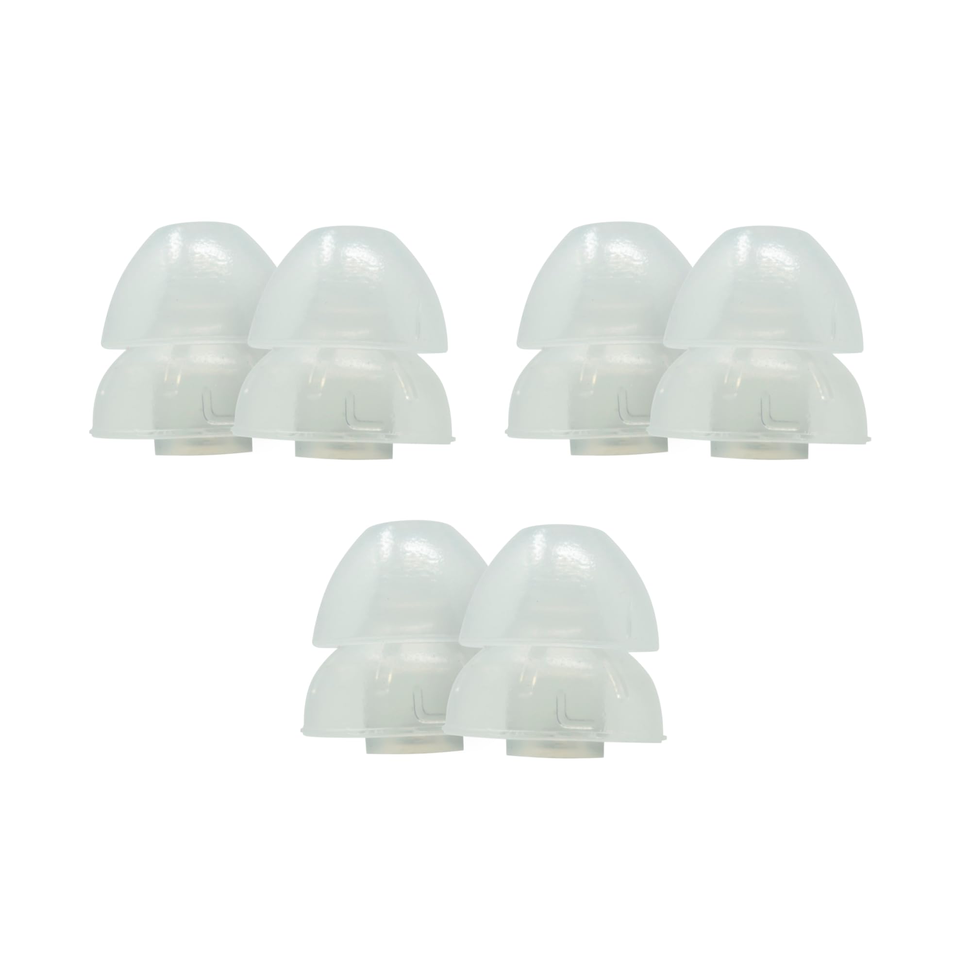 Dual Flange Silicone Eartips, Clear - 6 Pack - Large Fit