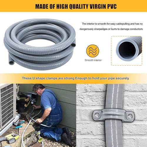1-1/2 inch 25 Foot Liquid-Tight Conduit Kit, Flexible Non Metallic Electrical Conduit and Connector Kit, With 4 Straight and 3 Angle Fittings