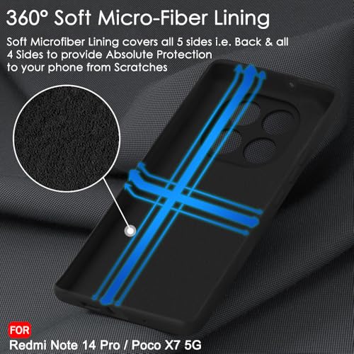 Image of TheGiftKart Liquid Silicone Back Cover Case for Mi Redmi Note 14 Pro /Poco X7 5G | Soft Micro-Fibre Lining Inside | Camera & Screen Protection | Shockproof Back Cover Case (Silicone, Black)