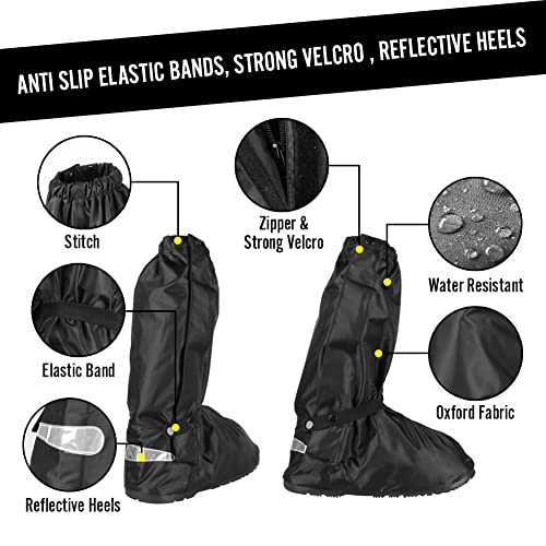 Waterproof Boot Covers Size Men 6-6.5 Women 7-8 With For Cycling Bike Motorcycle Riding With Sturdy Zipper Elastic Bands Reflective Heels - Black #TOP2