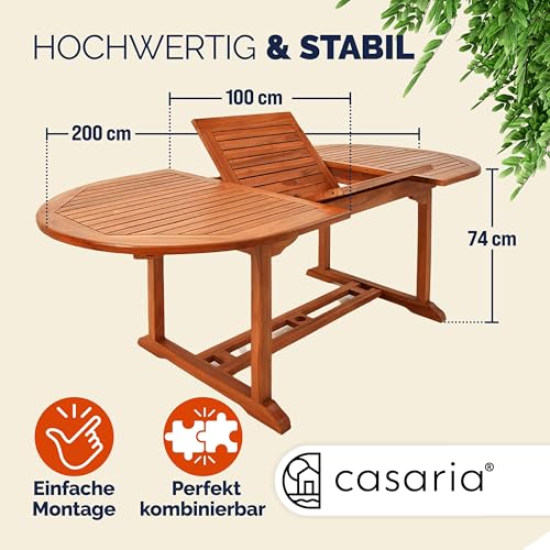 Casaria® Gartentisch Wetterfest FSC®-Zertifiziert Holz 200x100cm 160kg Belastbarkeit Schirmständer Balkon Garten Terrasse Tisch Klapptisch Balkontisch Eukalyptus