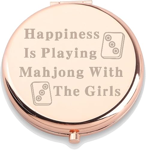 WUSUANED Divertido espejo de maquillaje Mahjong Happiness is Playing Mahjong con Mahjong Player Gifts Chinese Game Lover Gift
