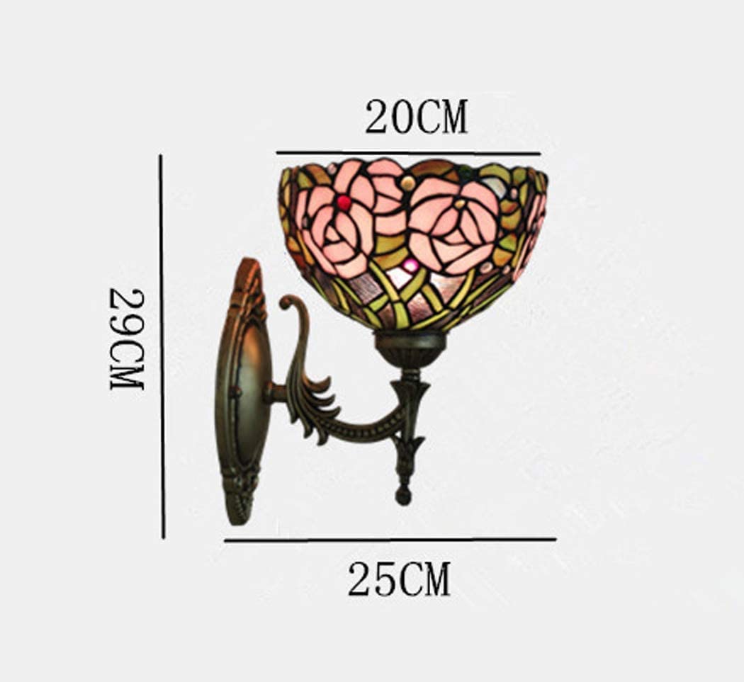 Małe lampy stołowe w stylu, kinkiety, lampa witrażowa z motywem róży, lampa korytarzowa z lustrem 8" z przodu, lampa przejściowa (kolor: A)