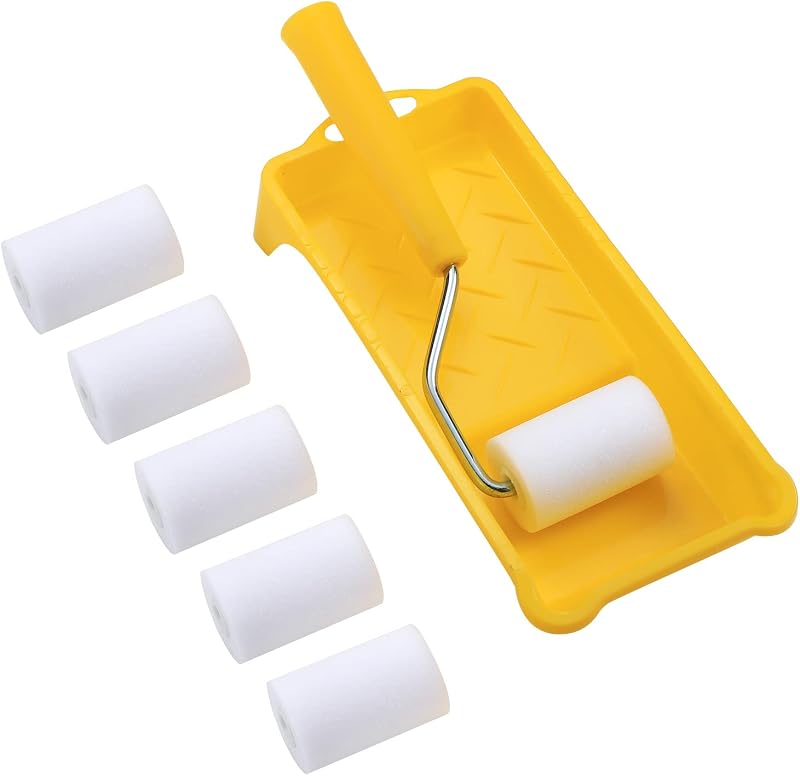 NANJA 2Inch Mini Foam Paint Roller Kit 6 Refills,Tray,Handle for Smooth | For smooth finishes, trim, cabinets, doors, tight spaces, DIY.