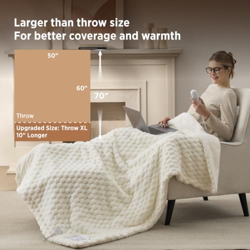 Image of Bedsure Heated Blanket Throw XL, Coconut White Bubble Electric Blanket