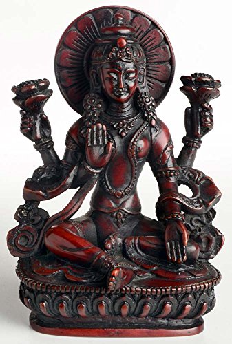BUDDHAFIGUREN Statue Hindouiste - Lakshmi - 14 cm de haut, résine, couleur marron