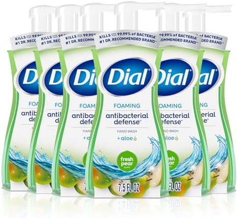 Amazon.com : Dial Antibacterial Defense Foaming Hand Soap + Aloe, Fresh Pear Scent, 7.5 Fl Oz (Pack of 6), Dermatologist-Tested Hand Wash, Gentle on Skin