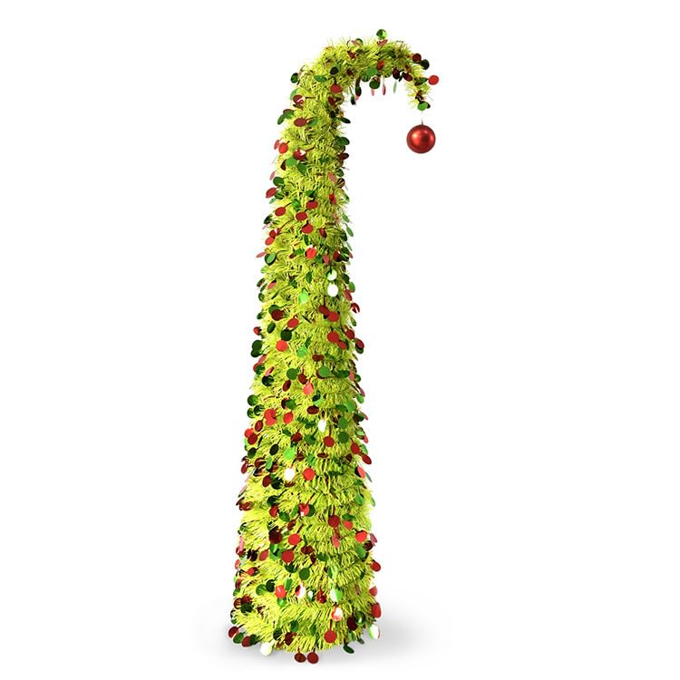 Árbol de Navidad Artificial, Árbol De Navidad Plegable Desplegable 150CM con Luz LED De ÁrbolNavidad con Lentejuelas Artificiales Decoración Navideña Plegable Y Reutilizable con Soporte (Verde Claro)