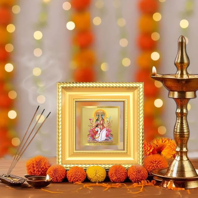 Image of DIVINITI Goddess Gayatri 24K Gold Plated Foil Tabletop Photo Frame for Home Decor, Puja Room, Luxury Gifting | DG Frame 015 S1A (10x10 CM)