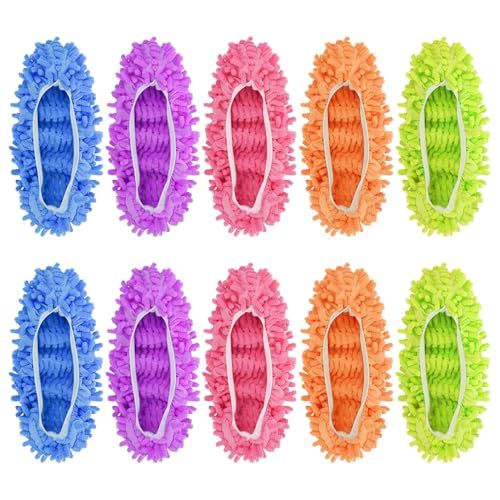 Decorniqu 5 Pairs 10 PCS Mop Slippers for Floor Cleaning Supplies Reusable Microfiber Mop Socks Washable Mopping Slippers