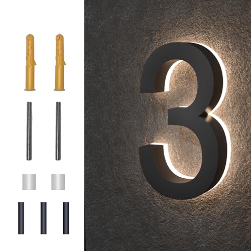 Numéro 3 de 17,8 cm rétroéclairé LED en acier inoxydable pour adresse maison