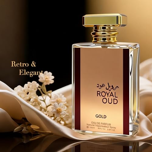 Image of Royal Oud Gold Men's Cologne 3.4 Fl. Oz Eau De Parfum, Warm Vanilla, Saffron & Oud Scents, Luxury Masculine Woody Fragrance