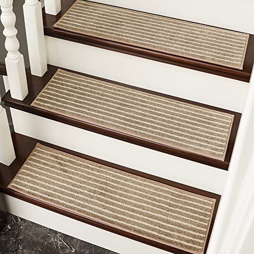 Beqhause Stair Treads Non-Slip Stair Treads For Wooden Steps Machine Washable Stair Rugs Soft Edging Carpet Stair Treads For Kids Elders And Pets 28Inx9In Beige Stair Mats 10 Pcs #TOP7