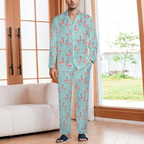 Cute Flamingo Men Pajamas Set Sleepwear Long Sleeve Pajama Tops And Pants Loungewear PJS2