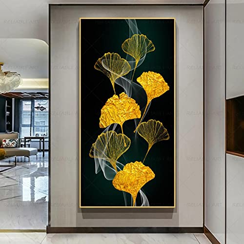 Peinture sur toile ginkgo haut de gamme 70x140 cm pour un design raffiné