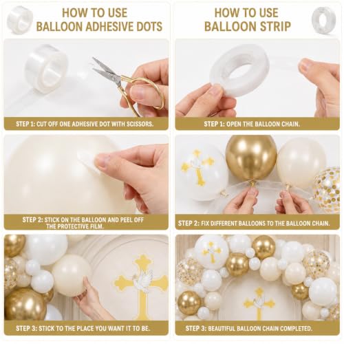Image of 132Pcs God Bless Baptism Decorations Kit White Sand White and Gold Balloon Garland Arch with Dove Cross Foil Balloons for First Holy Communion God Bless Christening Baptism Birthday Party Supplies