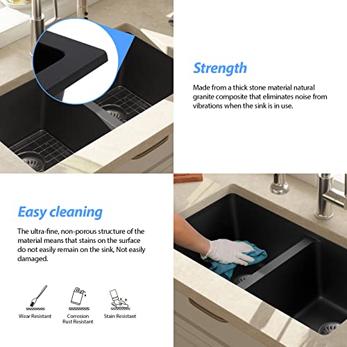 Lordear-33-Granite-Composite-Kitchen-Sink-33×19-Inch-White-Undermount-Sink-Double-Bowl-5050-Granite-Composite-UnderOver-Counter-White-Kitchen-Sink Lordear 33 Granite Composite Kitchen Sink 33×19 Inch White Undermount Sink Double Bowl 5050 Granite Composite UnderOver Counter White Kitchen Sink