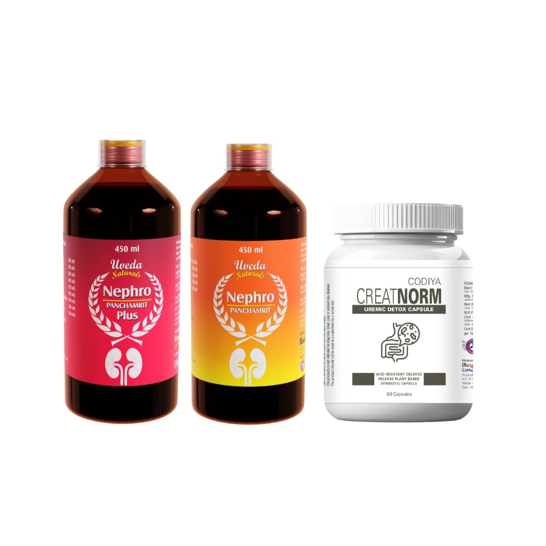 Uveda Naturals Creatnorm 60 Capsules | Nephro Panchamrit And Panchamrit Plus 450ml each (15 days combo(1 bottle each))-picture-25