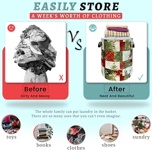 Image of Christmas Laundry Basket Oxford Cloth Hamper 18.9x16.5 Inch