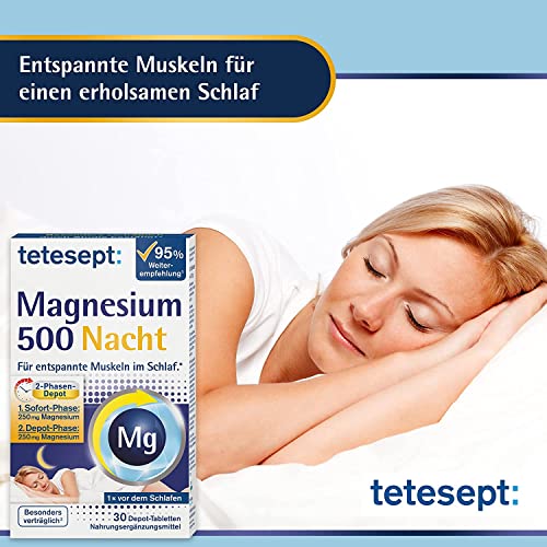 tetesept Magnesium 500 Nacht Tabletten für entspannte Muskeln im Schlaf, 30 St. Tabletten