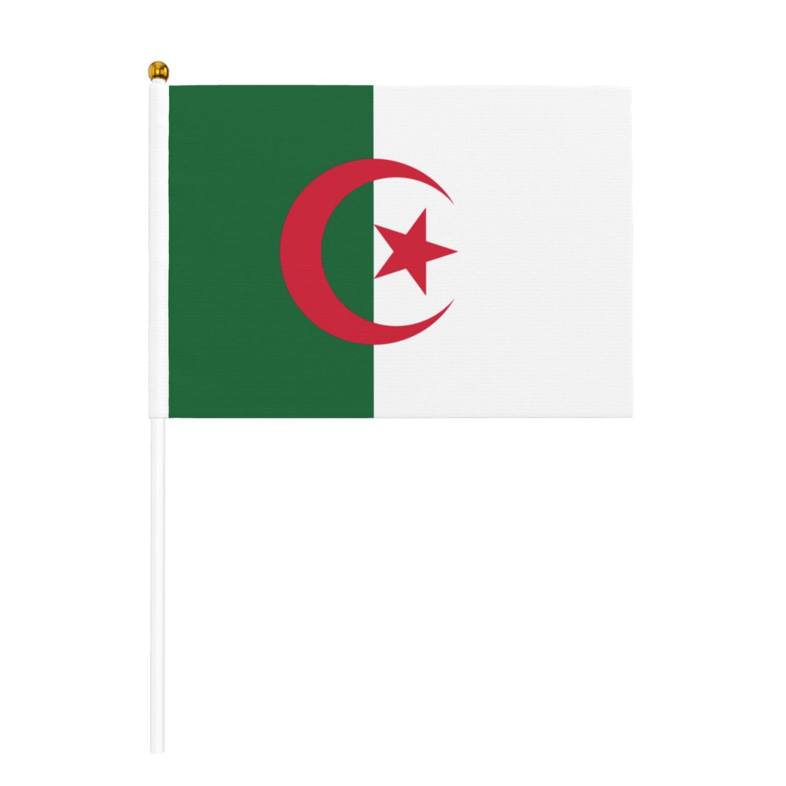 Lot de 10 petits drapeaux de l'Algérie à main, mini drapeaux sur bâton pour fête, activités d'équipe, défilés, décoration de vacances