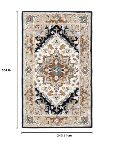 Image of 8x10 Ft Large Wool Rug - Handcrafted Traditional Tufted Carpet for Modern Living Spaces
