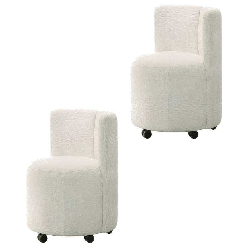 Chenille-Upholstered Side Chair with Swivel by Furnifact – Wood, White, Pack of 2
